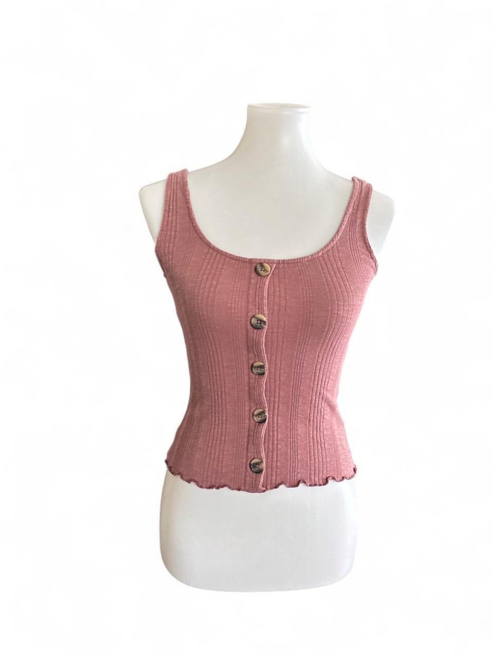 Aeropostale pink ribbed knit button detail top